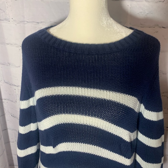 LOFT Ann Taylor Striped Blue White Knitted Sweater - Picture 3 of 6